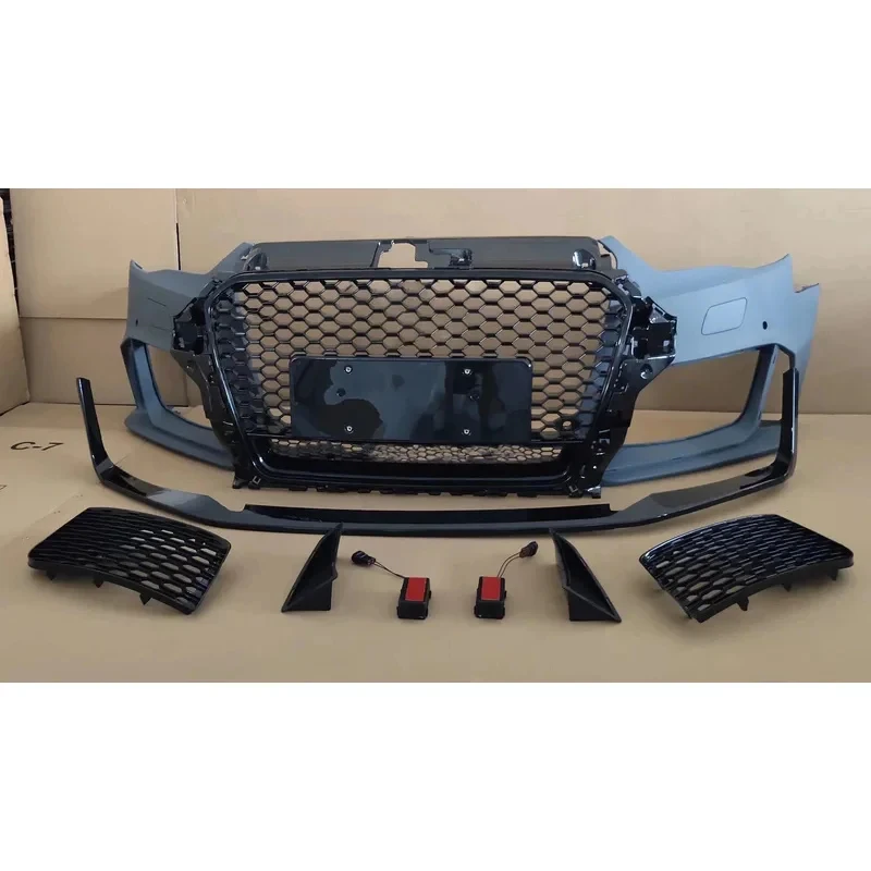 RS3 Style Front Bumper Kit With Grille Front Lip Fit A3 S3 8V 2013 2014 2015 2016 view 3