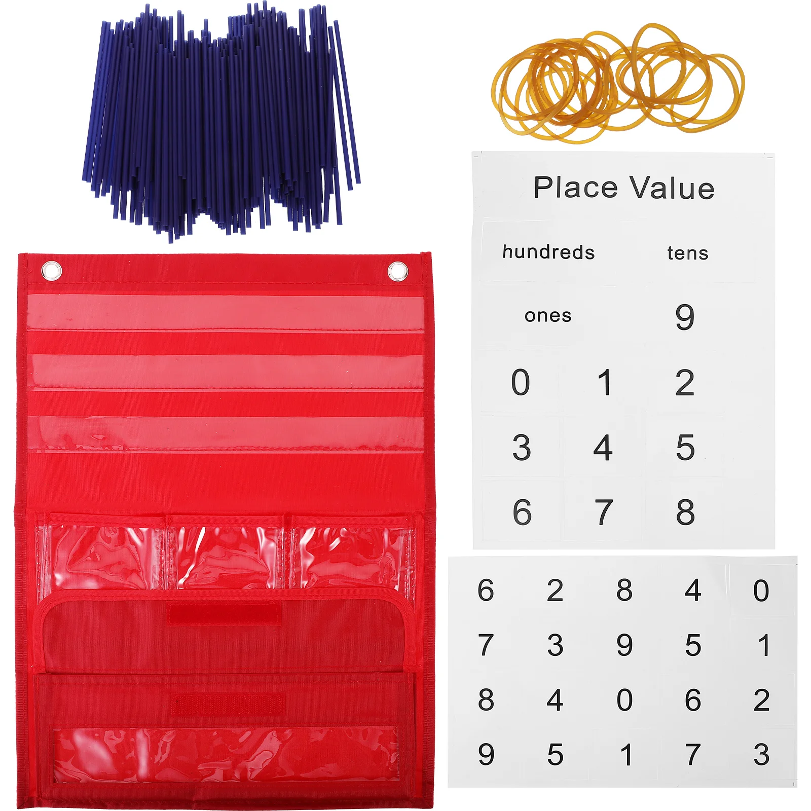 Hanging Classroom Chart Plastic Polyester Pocket Wall Stick Counting Pocket Charts Numbered Storage Pouch for Teaching Aids