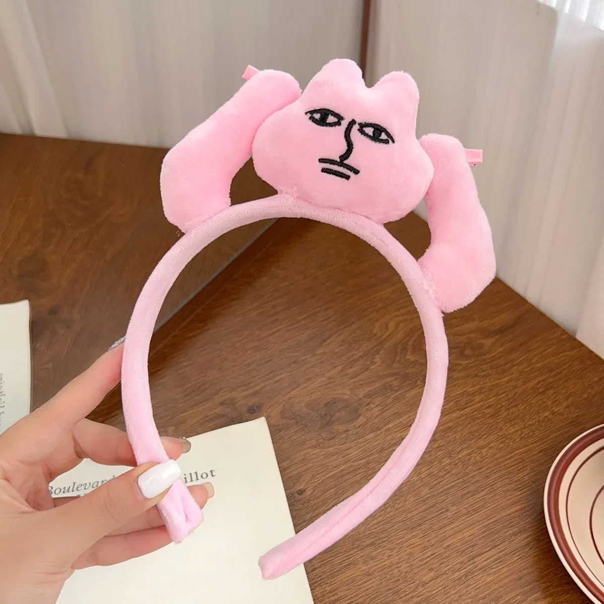 BYL Funny Pink Rabbit Plush Doll Headband Non-slip Makeup Wash Face Plush Headband Hairband for Women Girls Hair Accessories