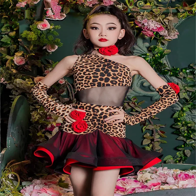 

Kids Cha Cha Rumba Samba Dance Practice Clothes Competition Dress Girls Latin Dance Performance Costume Leopard Suit
