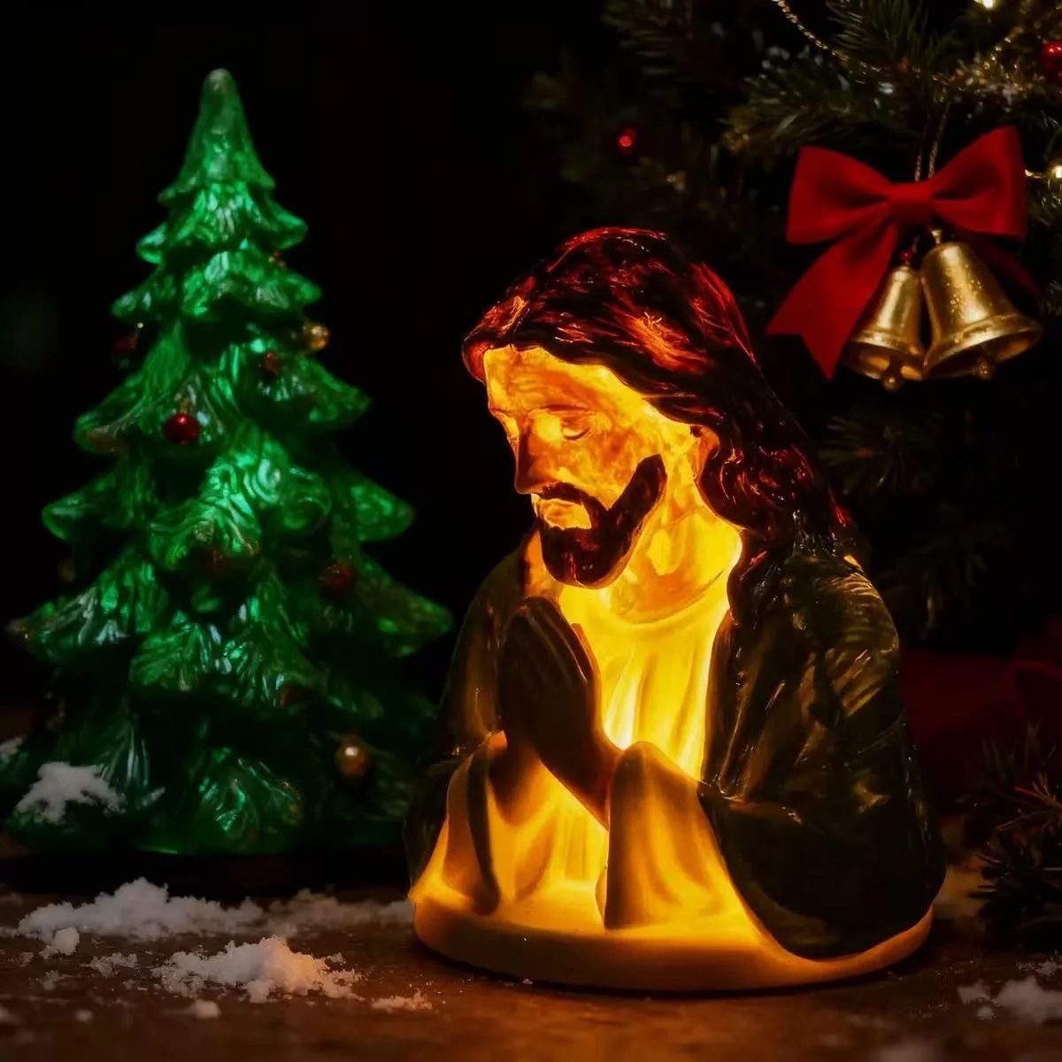 Jesus Prayer Night Light Christian LED Lamp Resin Religious Figurine Bedroom Table Lamp Home Prayer Room Decoration Gift view 6