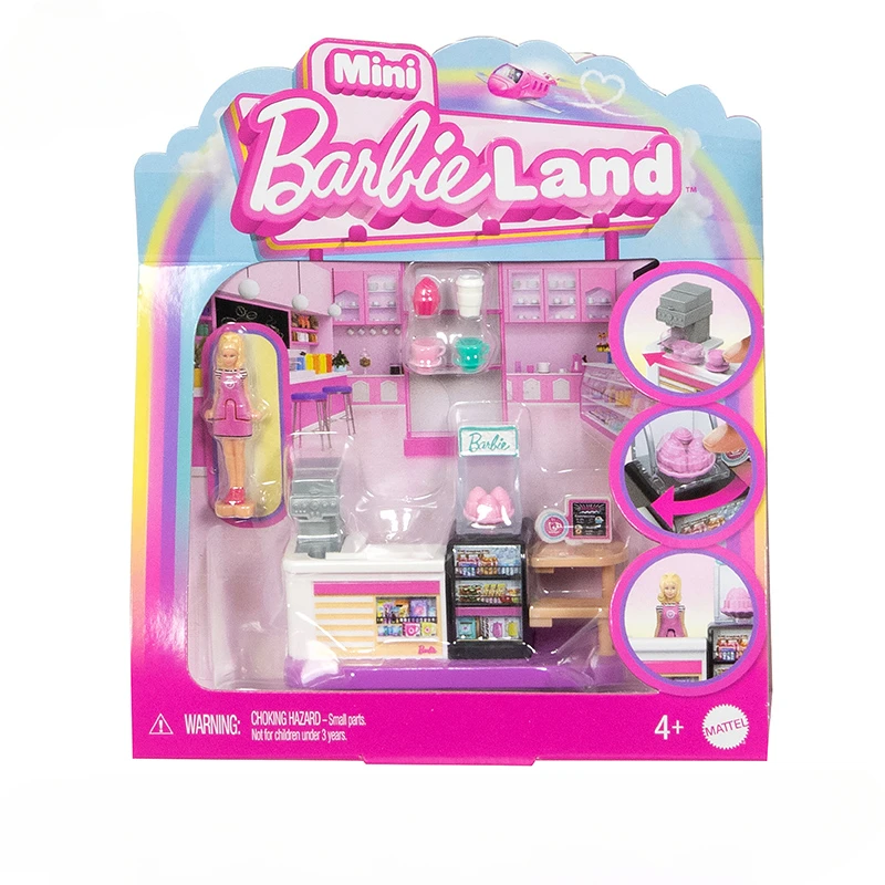 Original Barbie Mini Barbieland Doll House Hair Salon Pet Boutique Supermarket Bakery Toys for Girls Accessories Micro Furniture