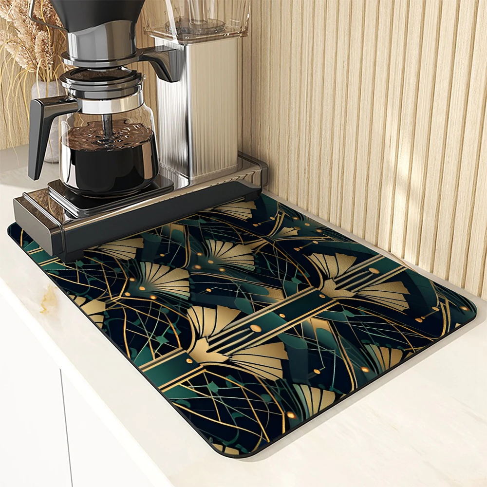 Coffee Mat Geometric Figures Absorbent Draining Dish Drying Mat Dry Bathroom Tableware Hide Stain Rubber Backed Absorbent Mat