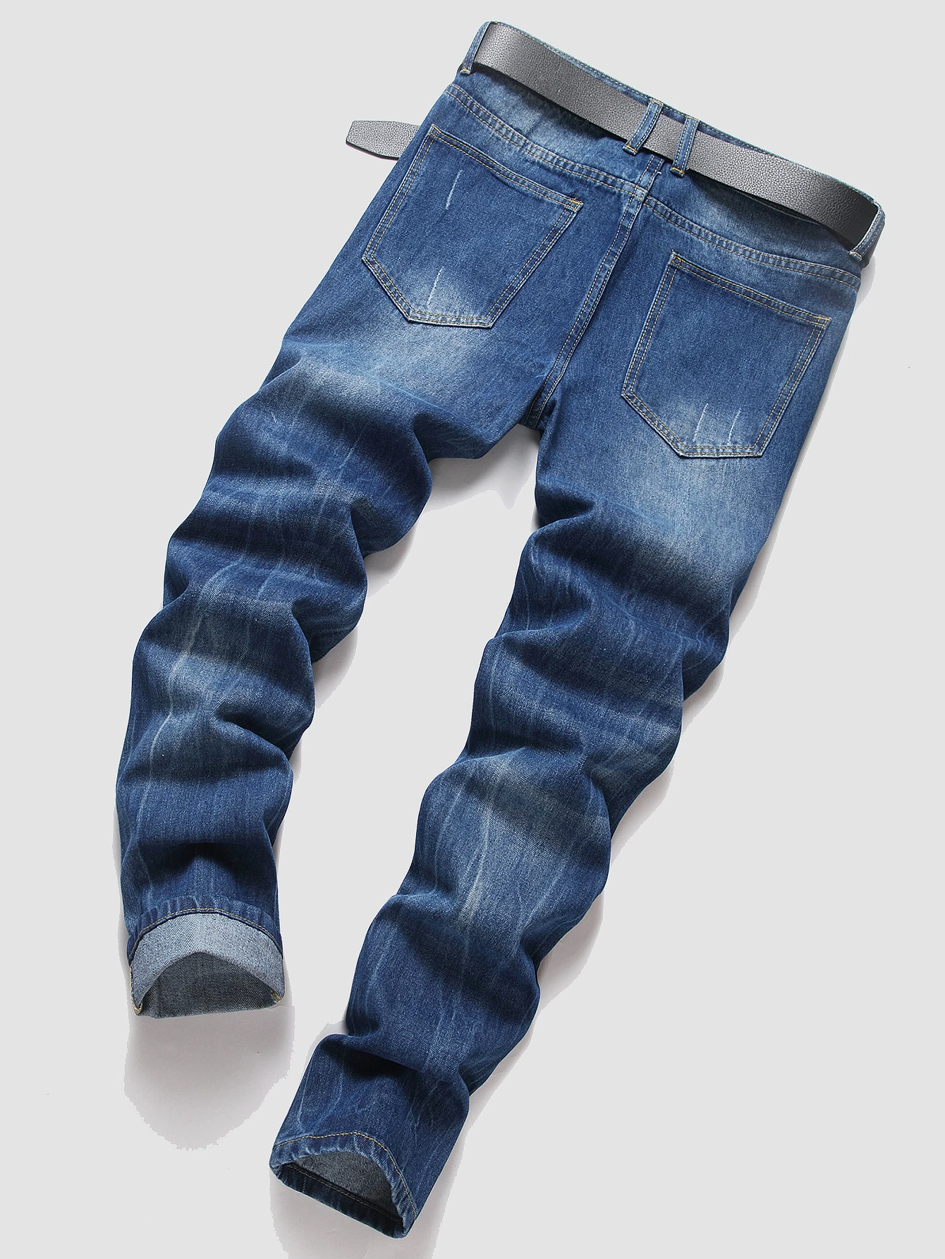 Men's Trendy Streetwear Straight Leg Dark Wash Ripped Denim Jeans