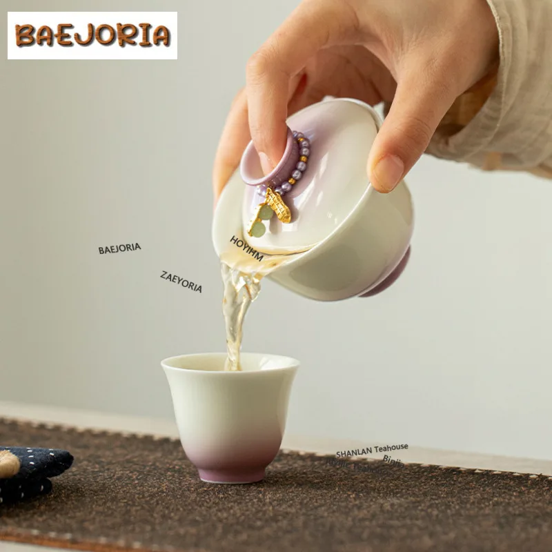 130ml Gradient Color Gaiwan Aesthetic Heat Insulation Tea Tureen Tea Bowl With Lid Kit Tea Maker Cover Bowl Cafes Collection