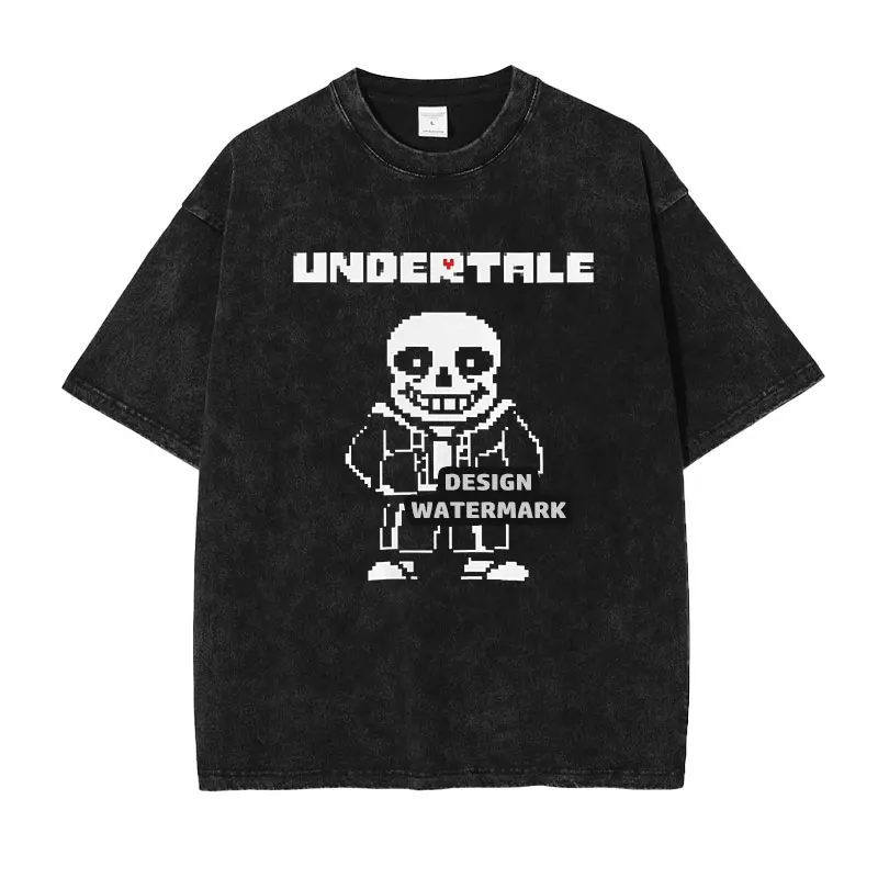 

Bandai Anime U-Undertale T-shirts Vintage Washed Sans T Shirt Manga Retro Mettaton EX Tops Tees 100% Man Cotton