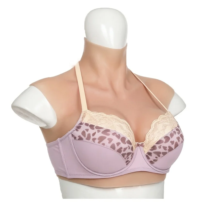 Perky Pair C-G Cup Silicone Breasts for Men & Couples Perky Nipples Well Supported Crop Top, High Neckline Style Silicone