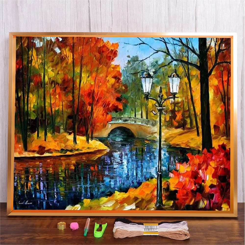 Needlework Crafts Kits Full Range Cross Stitch Painting Set DMC Threads Cross-Stitch Kit Autumn Landscape Embroidery Stitch Set