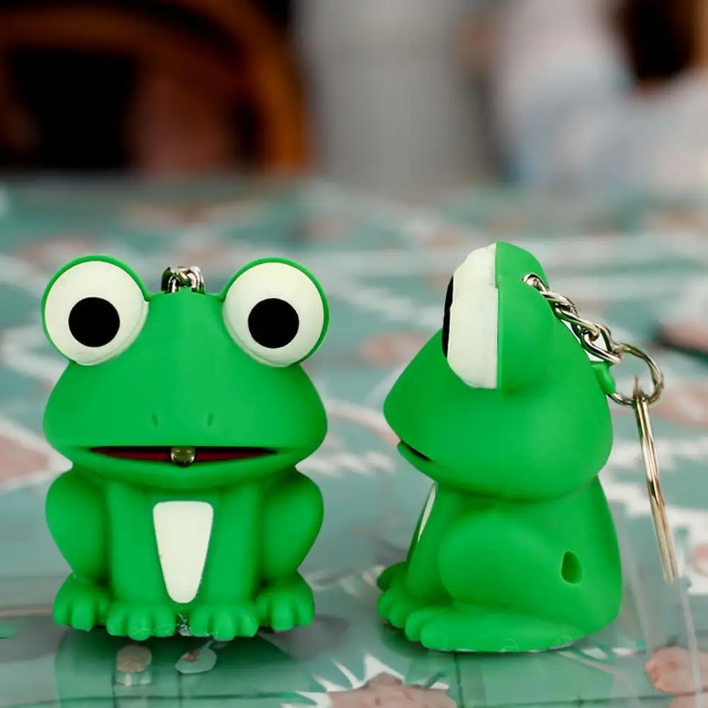 Dropshipping ！Glowing Toy Sound Effect Funny Animal Shape Built-in Battery Lovely Entertainment ABS Cartoon Frog Key Ring Gift
