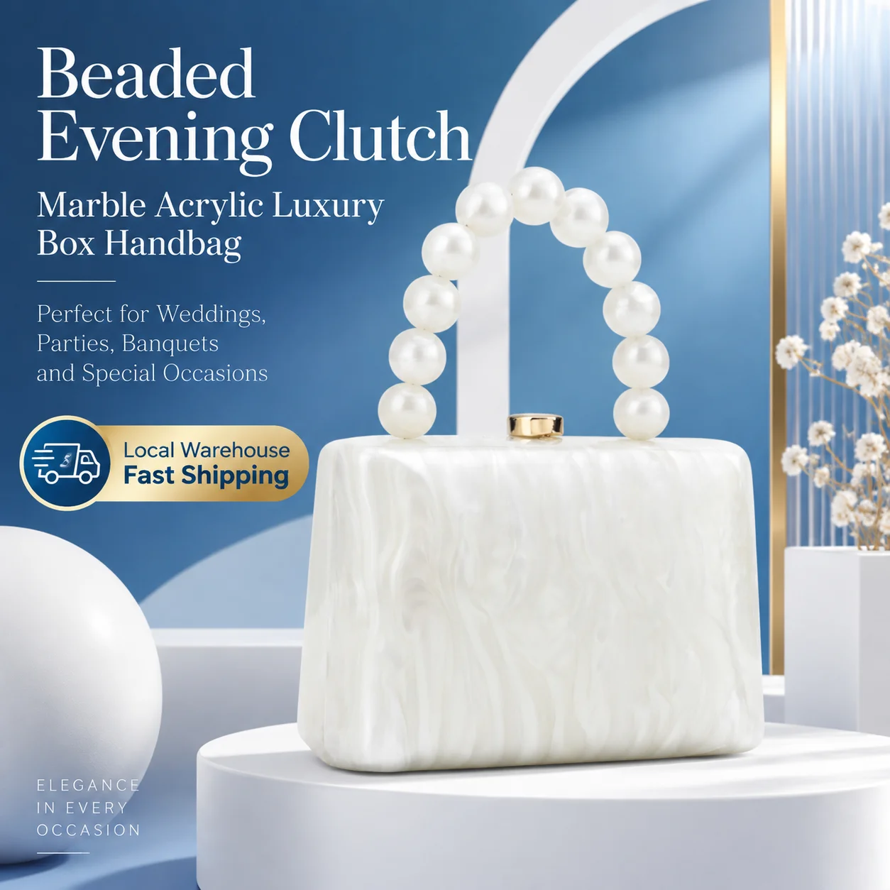 Elegant Beaded Clutch Bag, Marble-Pattern Acrylic Luxury Box Handbag, Evening Bag, Chain Shoulder Bag for Wedding Parties, Evening Dress Handbag, Holiday Gift.
