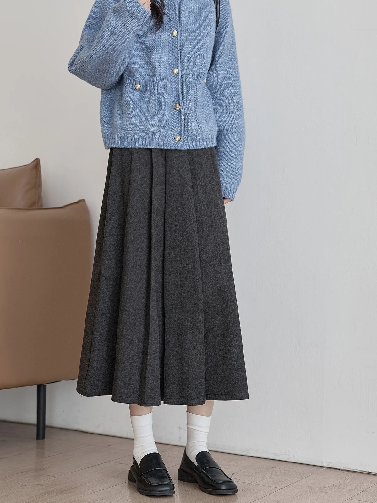 

High Waist A-Line Skirt Women's Cheered Woolen Skirt Spring 2026 Sli Slimming Commuter Korean Sle f-length
