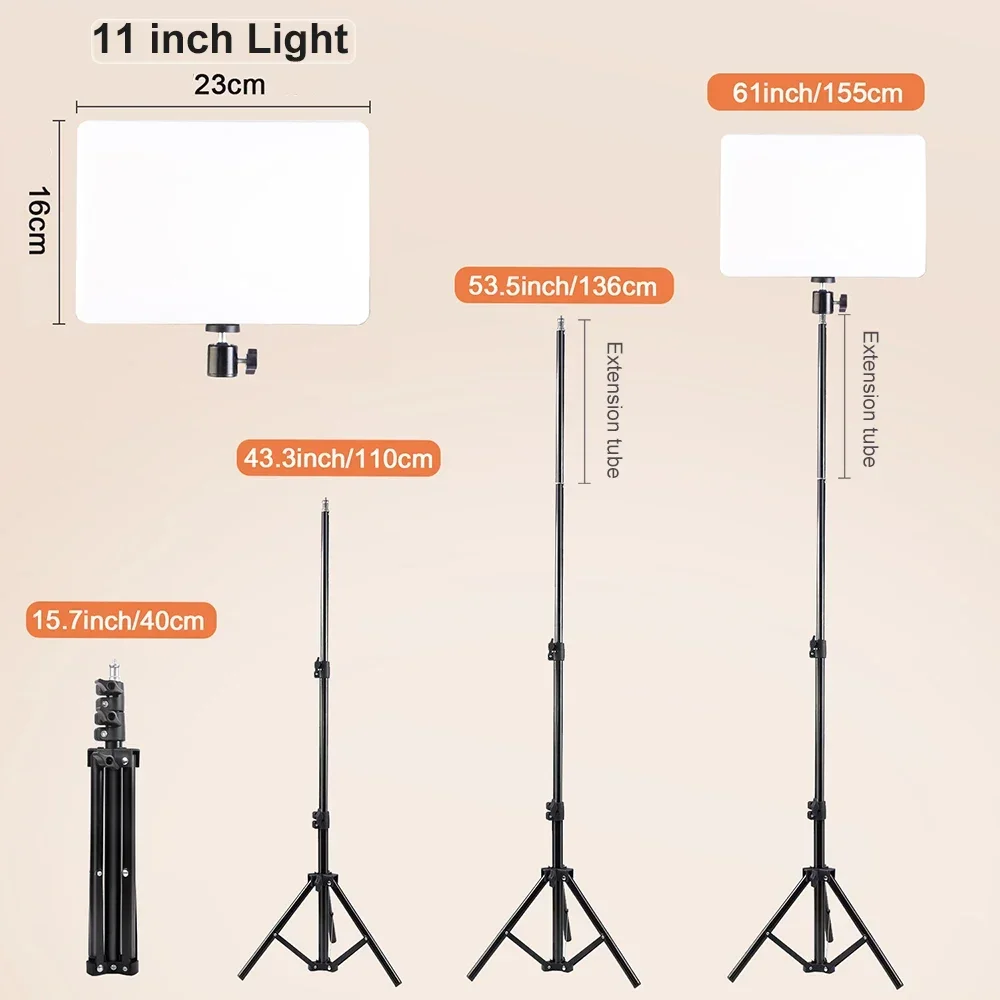 ZOMEI 11 Inch Dimmable LED Video Fill Light Lamp Key Lighting Panel with 110cm Tripod Stand 39cm Extension tube for Photography