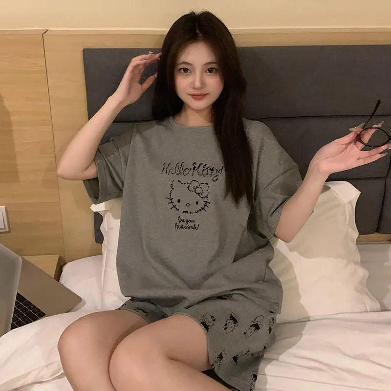 

Women's Short Sleeved Shorts Pajamas Set Girls Summer New Pullover T Shirt Pants Home Clothes Hot Girls Cartoon Two Piece Set