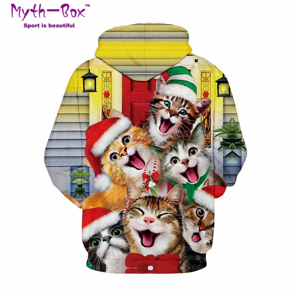 Women/Men Hoodie Sweatshirts Christmas Hoodies Women Cat 3D Print Sportwear Santa Hooded Sweater Long Sleeve Streetwear Pullover