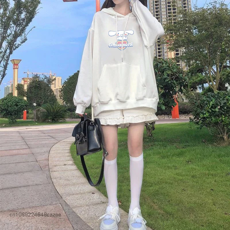 Sanrio Cinnamoroll Cartoon Printed Cute Hooded Sweater Kawaii Autumn 2022 New Korean Student Hoodie Loose Long Sleeve Top Women