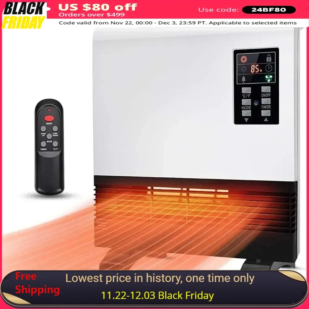 Electric Heaters Floor & Wall Mounted Heater W/ Adjustable Thermostat 12H Timer 3 Modes Quick Heat Infrared Space Heater Indoor