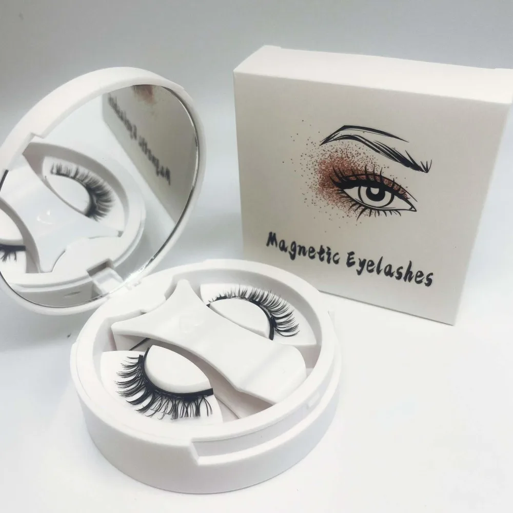 Cat Eye Magnetic False Eyelashes Makeup with Mirror Glue Free False Eyelashes Fluffy Long Lasting Magnetic Eyelashes with Clip