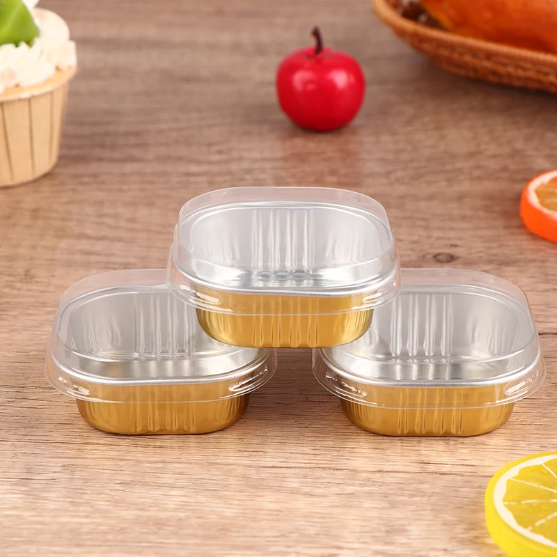 10Pcs Square Aluminum Foil Baking Cups with Lids Heat Resistant Cupcake Liner Molds Dessert Cake Box With Lid Pastry Tools