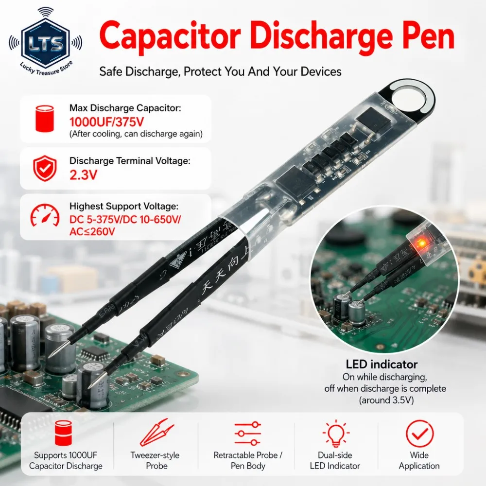 Portable 1000UF Capacitor Discharge Pen Constant Current Tool LED Indicator Retractable Probe For PCB SMT Repair Testing