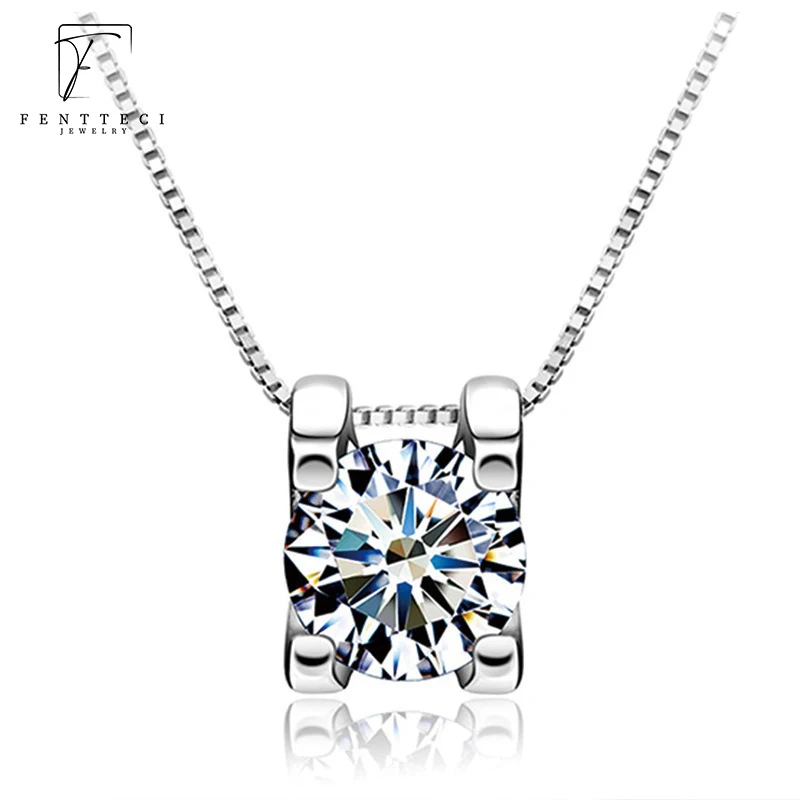 

FENTTECI D Color Moissanite Pendants 925 Sterling Silver Platinum Plated Necklace for Women Fine Jewelry Wedding Super Flash New