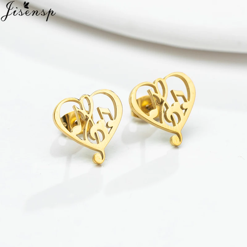 2024 Trend Geometric Stainless Steel Earrings for Women Small Snowflake Pins Darts Music Wolf Earings Fashion Jewelry Girl Studs