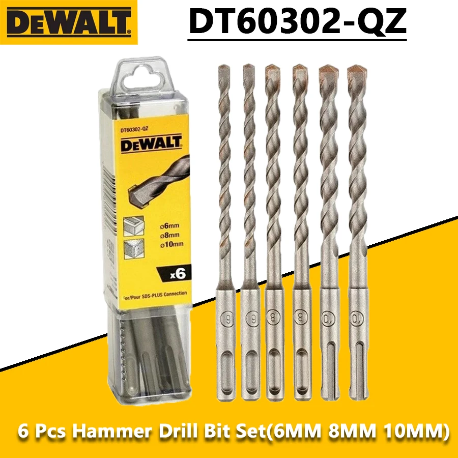 DEWALT DT60302-QZ 6 Pcs Hammer Drill Bit Set 6MM 8MM 10MM SDS Plus Drilling Set Electric Hammer Drill Bit Power Tool Accessories