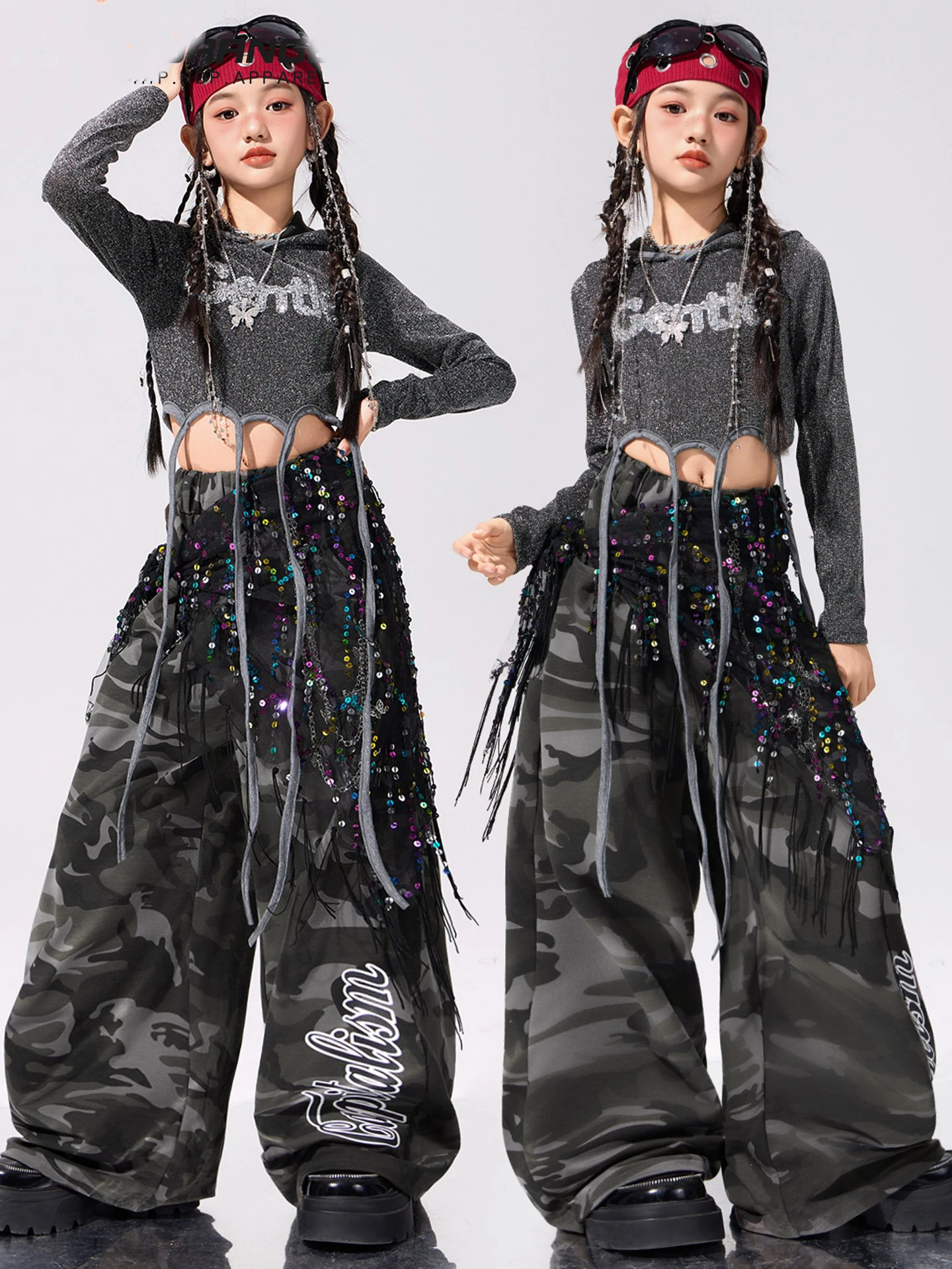 

Kpop Girls Hip Hop Dance Clothes Hooded Navel Tops Camouflage Trousers Jazz Dance Performance Costume Group Stage Wear BL18104