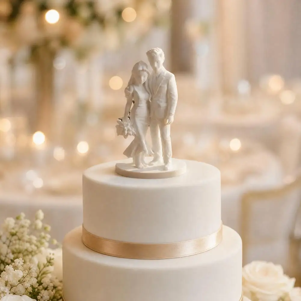 Newlywed Portrait Decor 3d Printed Wedding Cake Topper 3d Printed Bride Groom Cake Topper Elegant Couple Sculpture for Wedding