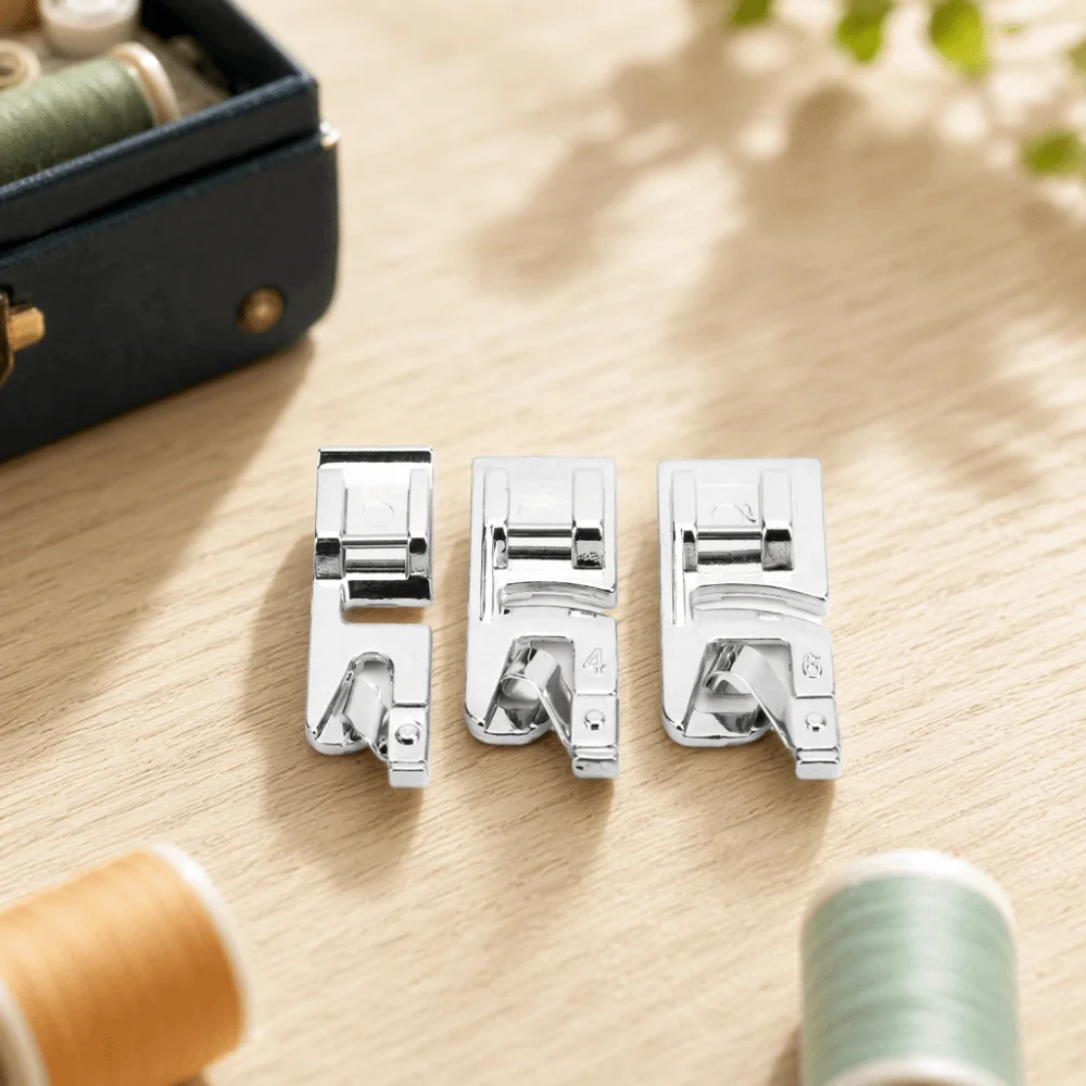 3Pcs Stainless Steel Rolled Hem Presser Foot Multi-Function Hemming Foot Set Sewing Machine Accessories Home Sewing Projects