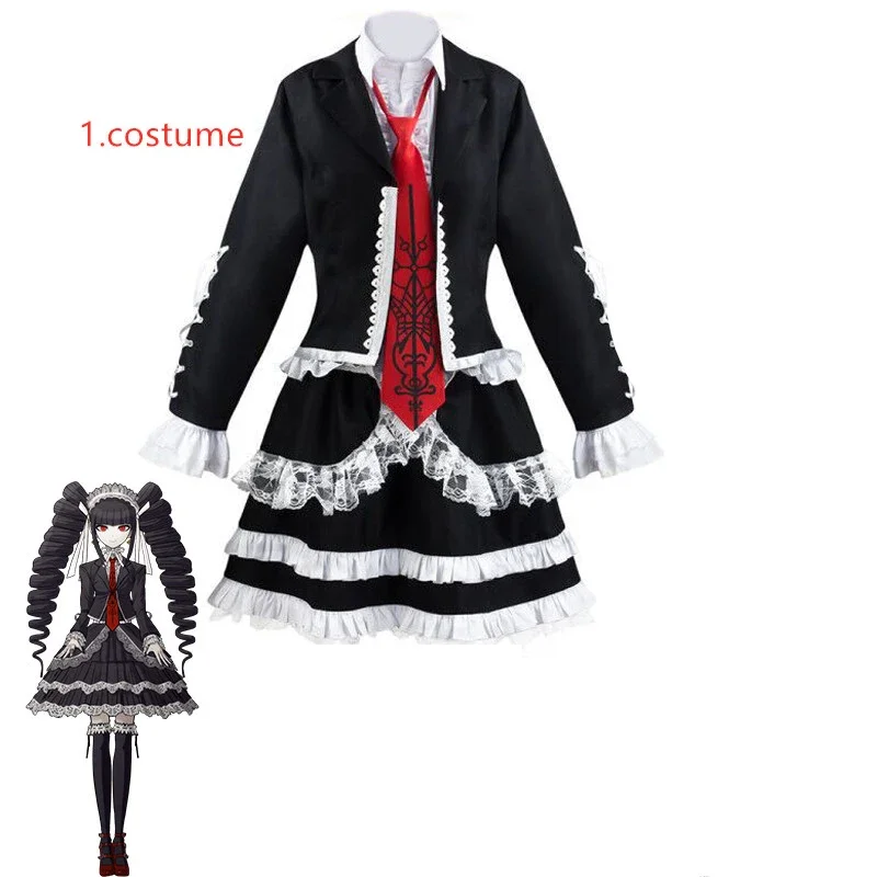 Disfraz de Cosplay de Danganronpa Celestia Ludenberg, ropa de anillo de hueso de Metal, peluca de Cosplay de asuhiro Taeko, incluye calcetines de corbata, camisa