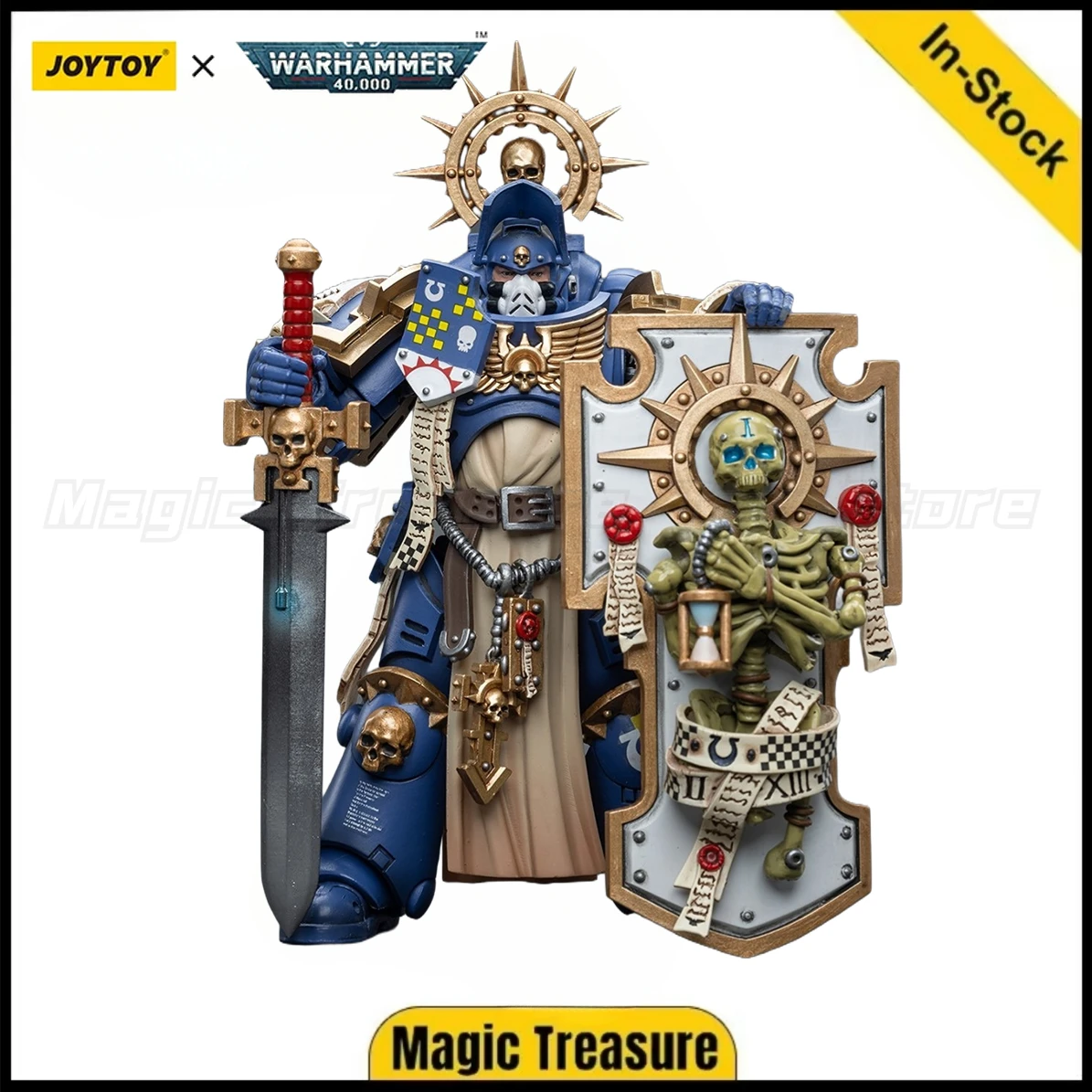 

【В наличии】JOYTOY Warhammer 40K Uitramarines Primaris Captain с реликтовым щитом и силовым мечом, подарочные игрушки, фигурка 1/18