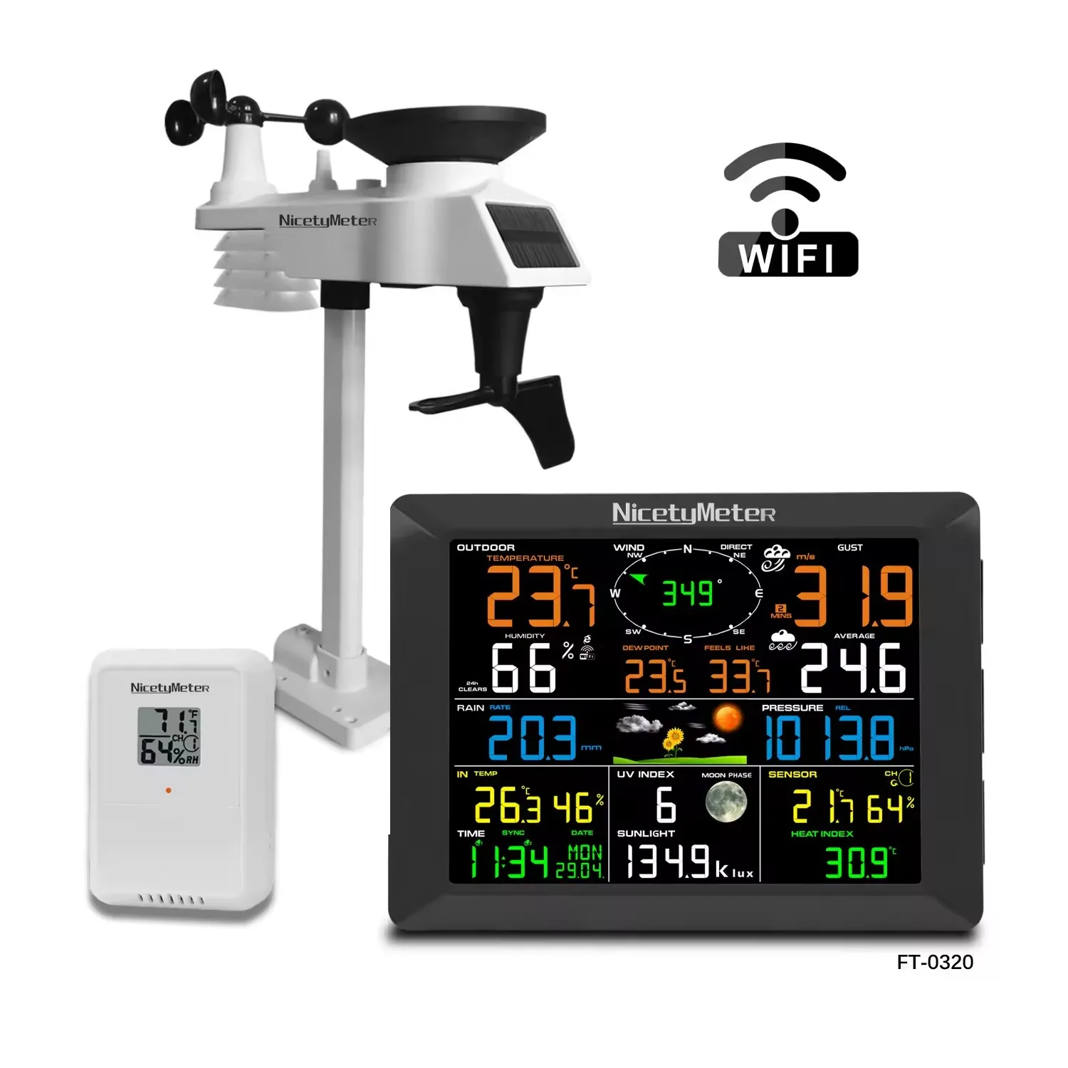 FT0320-020T Outdoor Sensor WIFI With Separate Thermo-Hygrometer 7 In 1 Wireless Professional Weather Station