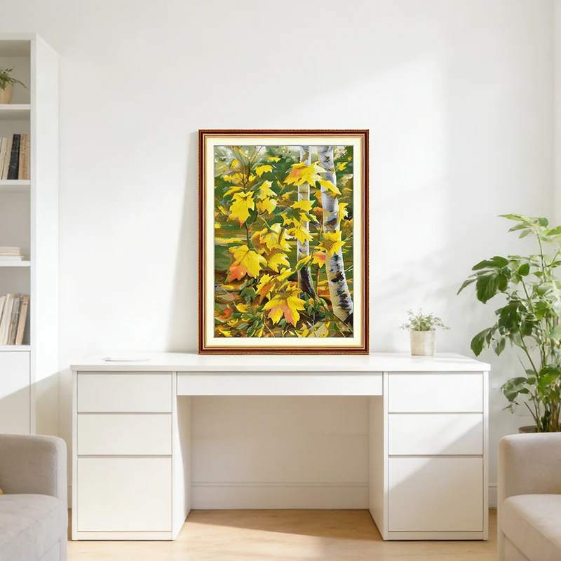 

Cross Stitch Kit Aida Cloth 14CT/16CT/11CT DIY Embroidery Set with Gift Joy Sunday Factory Supply Golden Autumn Maple Leaves