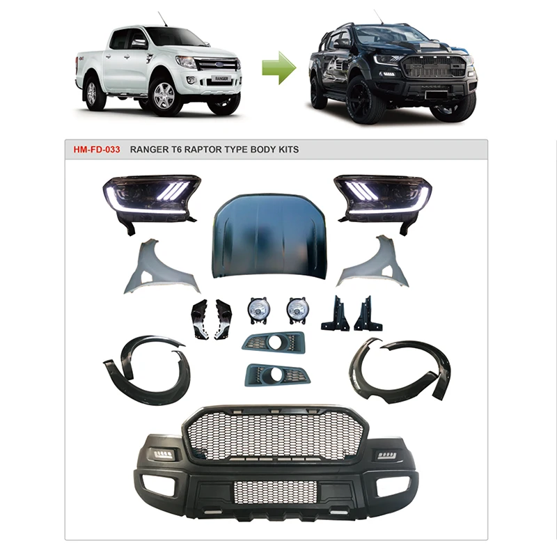 Suitable for Ford 2012 ranger T6 change to raptor body kit headlight fog light front bumper grill