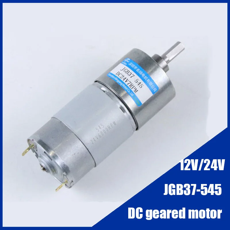 Motor de engranaje de CC de 37mm, 24V, 12V de alto, JGB37-545 CW CCW, Motor pequeño de micromotor regulador de velocidad para herramientas de torno de máquina de grabado