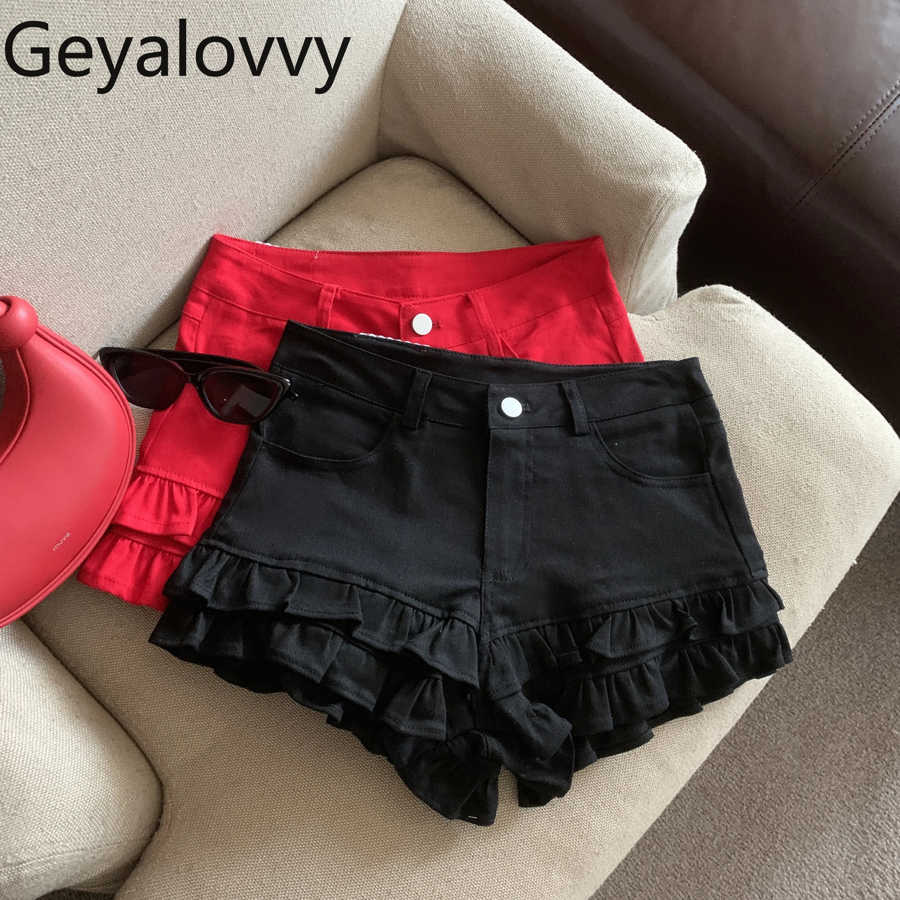 الحلو التوابل مزدوجة الدانتيل منخفضة الخصر الدنيم السراويل بلون ألف خط قصيرة السراويل الساخنة المرأة الصيف ضئيلة نحيل السراويل تنورة