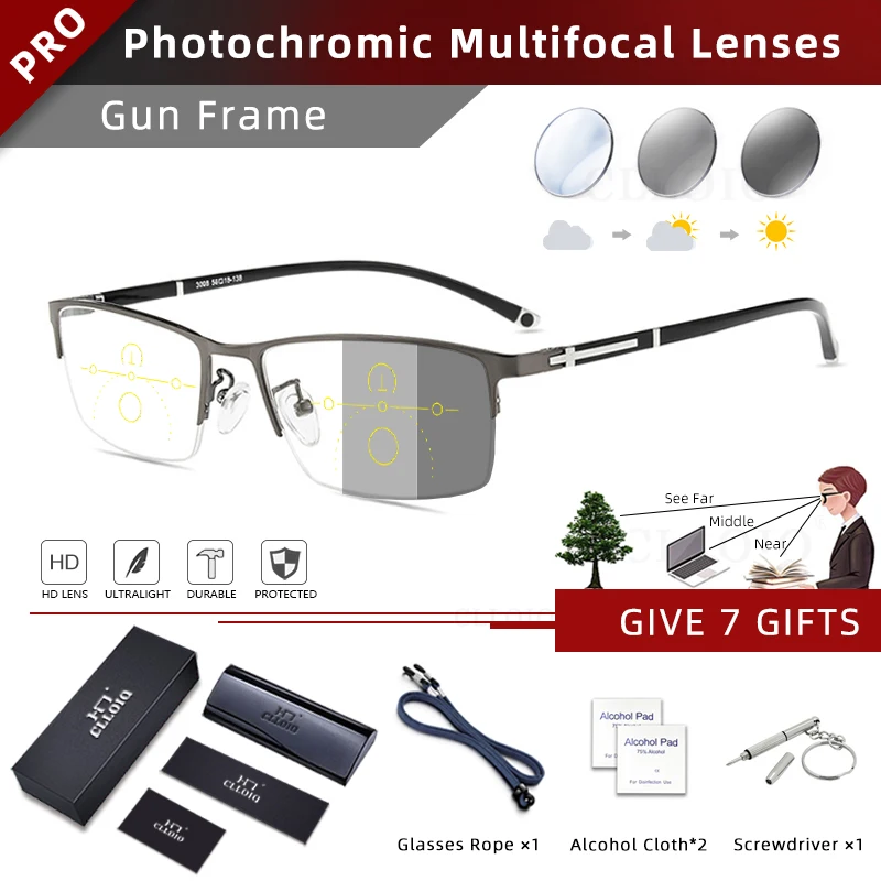 CLLOIO Photochrome Progressive Multifokale Lesebrille Anti Blau Licht Blockieren Männer Frauen Myopie Rezept Brillen Rahmen