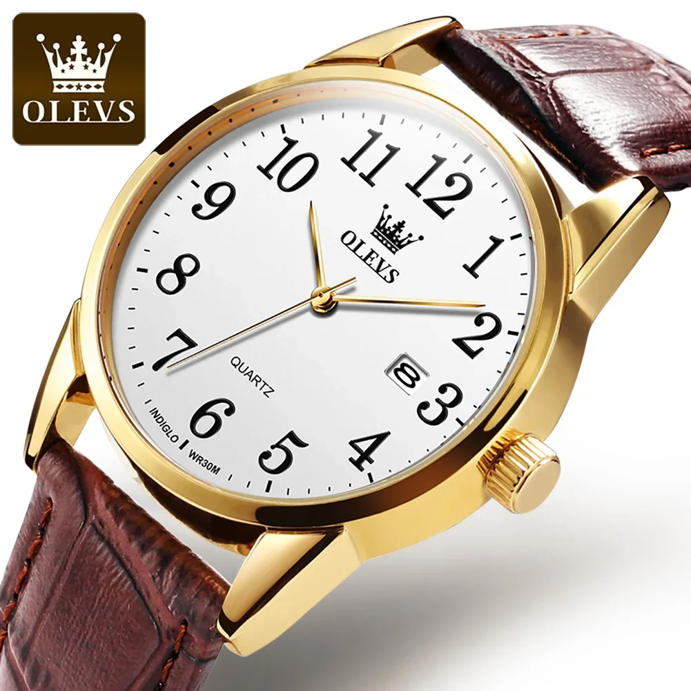 

OLEVS Quartz Watch for Men 30M Waterproof Date Dial Casual Breathable Leather Strap Fashion Business Men Wristwatch Reloj Hombre