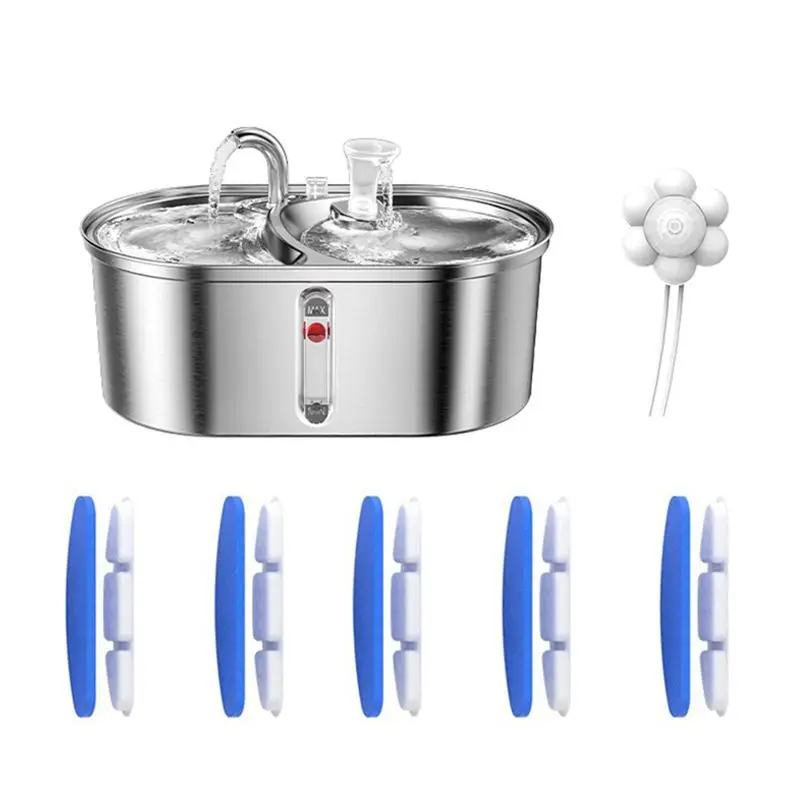 

SEWS-Cat Water Fountain, Stainless Steel Pet Water Fountain, 3L Capacity, Double Bowl Feeder, Easy Cleaning For Pets