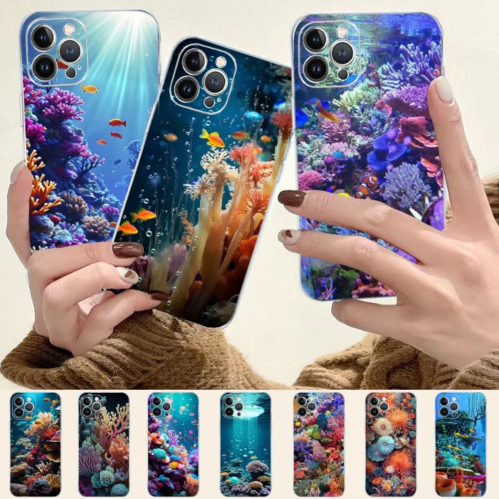 Ocean Sea coral Phone Case For iPhone 15 14 13 12 11 Pro Max XS X XR SE 2020 6 7 8 Plus Mini Protective Shell