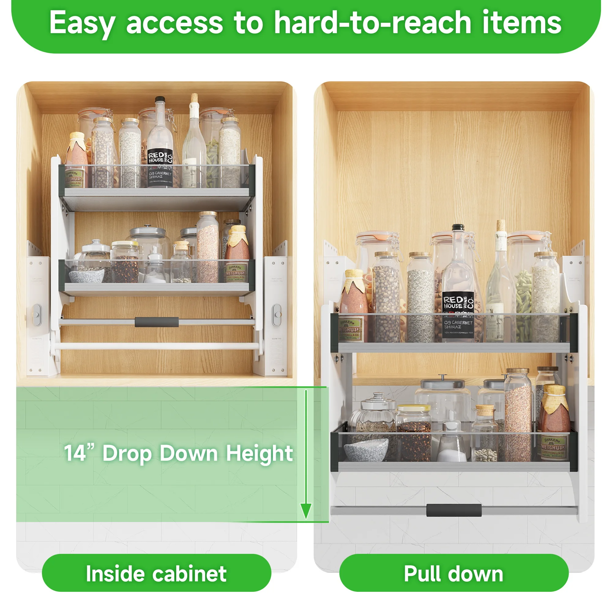 رف منسدل من الفولاذ المقاوم للصدأ الحديث منظم سلة رفع زجاجي أوتوماتيكي لخزائن المطبخ ومصعد السلة #4