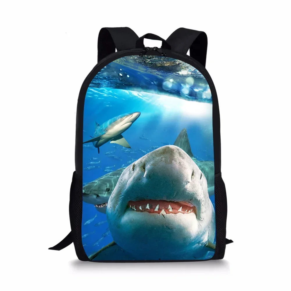 Sacs à dos d\'école d\'impression 3D grand requin blanc pour garçons, cartable de livre, cartables pour enfants, personnalisé