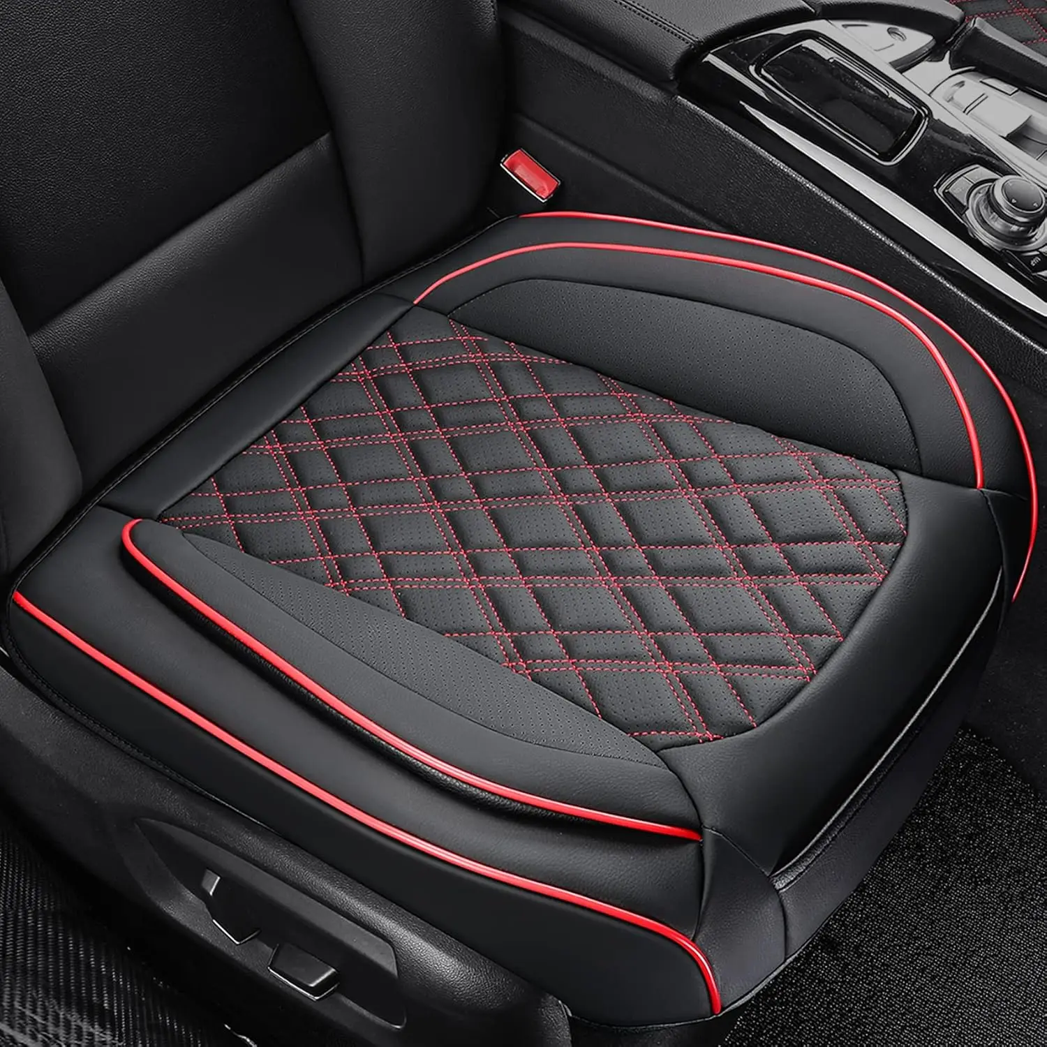 

Universal PU Leather Car Seat Covers, 2Pcs Anti-Slip with Storage Bags, Fits Most Vehicles in Red Grid