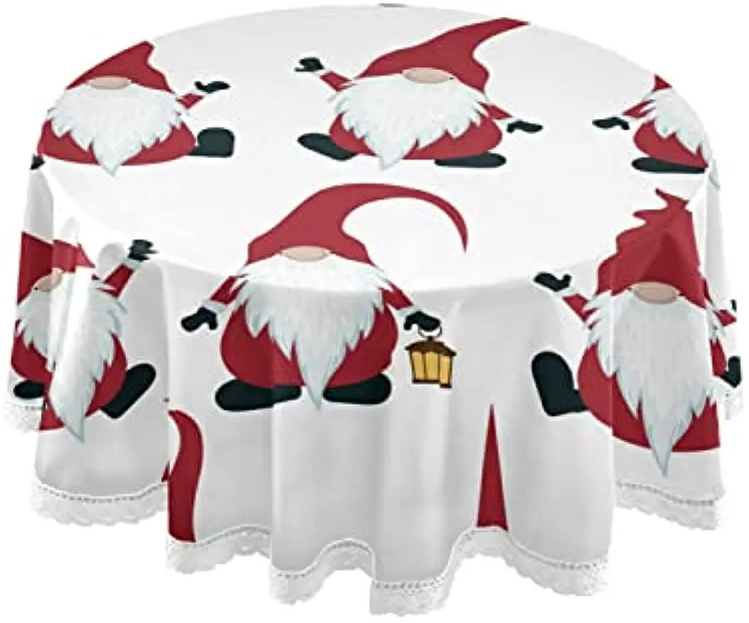 Christmas Gnomes Winter Xmas Round Table Cloth 60 Inch Cover for Washable DIng Decorative Holiday Home Party Picnic