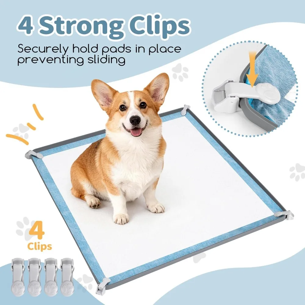 Dog Pee Pad Holder Suitable for 24" x 24" Training Pads, Puppy Potty Tray with 4 Fixing Clamps, Indoor Floor Protection view 2