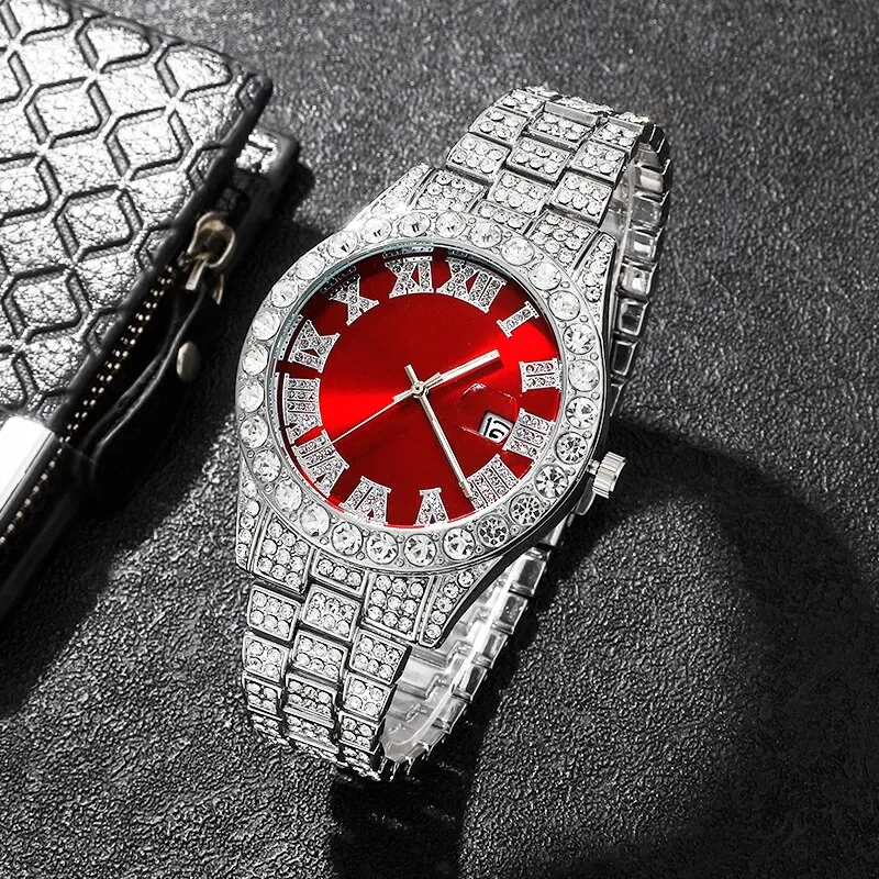 Orologio da polso con strass alla moda Hip Hop 14MM polo catena cubana Rapper collane cubane Set per uomo e donna regalo Punk Party