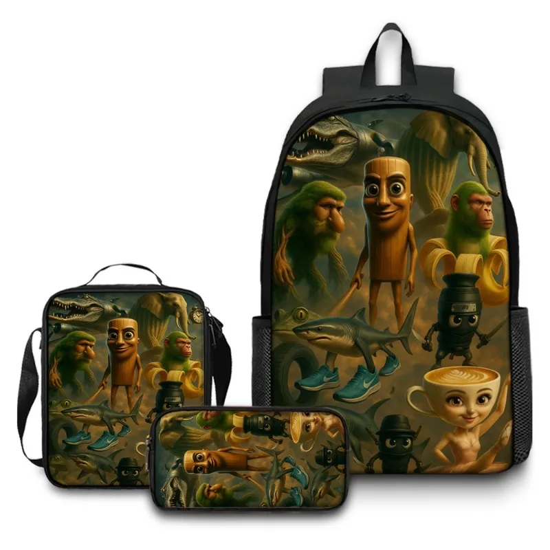 

Tung Tung Tung Sahur Italian Brainrot Meme Backpack 3-Piece Set Students Fashion Schoolbag kid Backpack shoulder bag Pencil Case