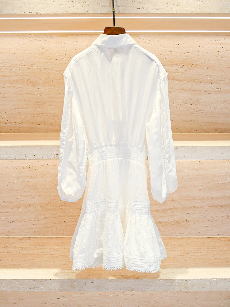 

MIGII High Waist Bubble Sve White Dr French Sle Polyester Fiber Long Sve A-Line Dr for Women 8-39 Years Old