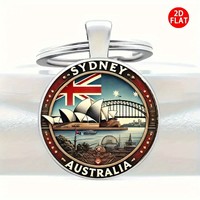 1pc Sydney Australia Keychain 2D Flat-Design with Opera House and Harbour Bridge, Vintage Zinc Alloy Travel, Backpack Accessory