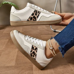 Tênis casual feminino com estampa leopardo, apartamentos confortáveis, sapatos de caminhada ao ar livre, nova moda, 2024